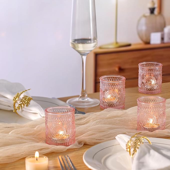 36 Pcs Pink Votive Candle Holders, Glass Tea Light Candle Holders for Wedding Centerpiece, Table Centerpiece, Home and Party Decorations
