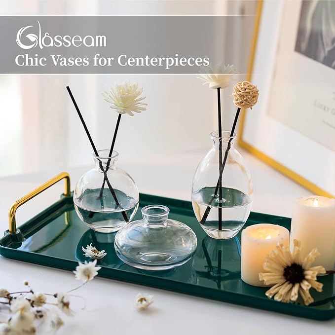 Glasseam Clear Glass Bud Vase, 3Pcs/Set Modern Decorative Small Mini Flowers Vases Short Minimalist Aesthetic Home Decor Vintage Cute Handmade Tiny Wedding Table Centerpieces for Single Flower Rose