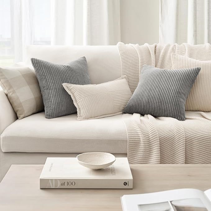 Topfinel Decorative Throw Pillow Covers Cushion Cases, Set of 4 Soft Velvet Modern Double-Sided Designs, Mix and Match for Home Decor, Pillow Inserts Not Included (12x12 inch, Grey)