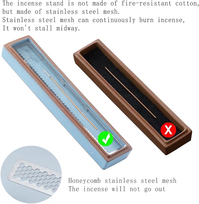 CEREMONY Incense Holder,Ceramic Incense Holder for Sticks with Ash Catcher,Coffin Style Incense Box,Incense Burner for Meditation Yoga Spa Room Decor(Blue)