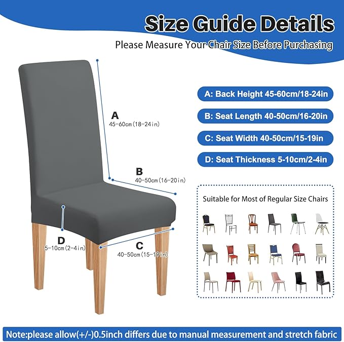 Dioxide High Stretch Chair Covers for Dining Chairs, Removable Washable Dining Chair Covers Set of 8, Soft Seat Covers Chairs Protectors for Home Kitchen Party Hotel Restaurant Banquet, Grey