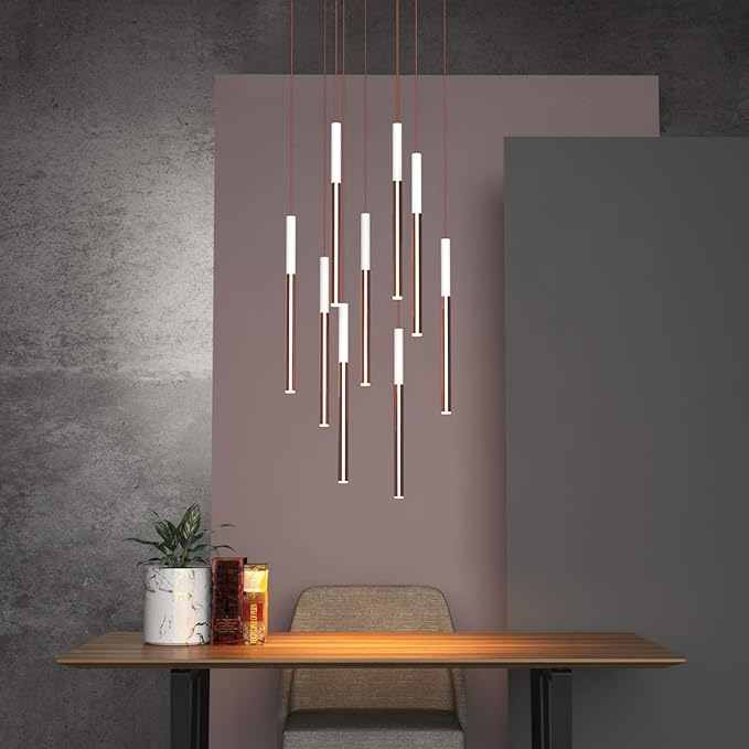 ALTAIR 9 Mini Pendant Lighting White-Copper - LED Hanging Light Fixture for Kitchen Island, Bar, Foyer - Cluster Pendants - Dimmable, Adjustable Wire, Lamp Bulb Included