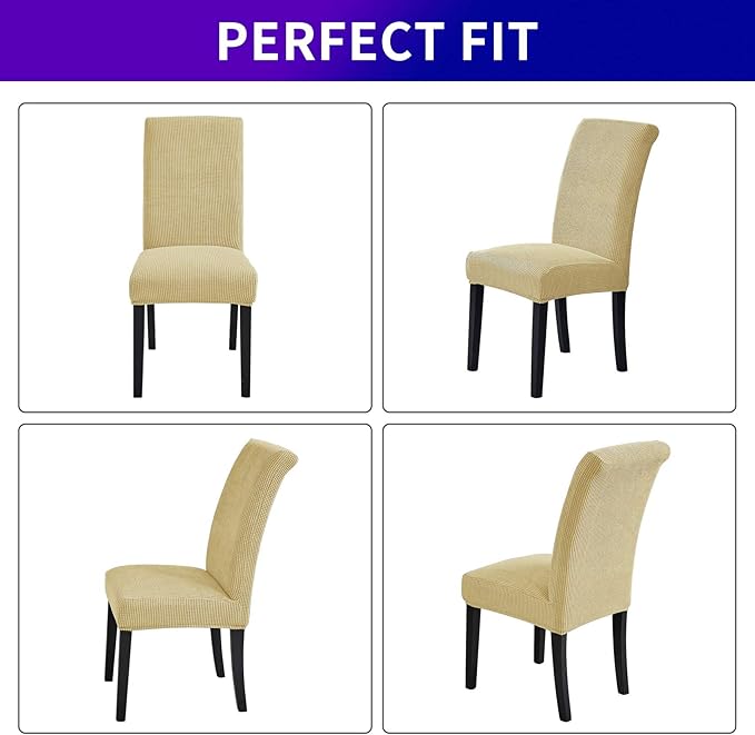 Howhic Stretch Chair Covers for Dining Room Set of 6, Removable Washable Dining Room Chair Covers, Dining Chair Slipcovers Seat Protector, Great Decoration for Home and Banquet (Champagne, 6 Pack)