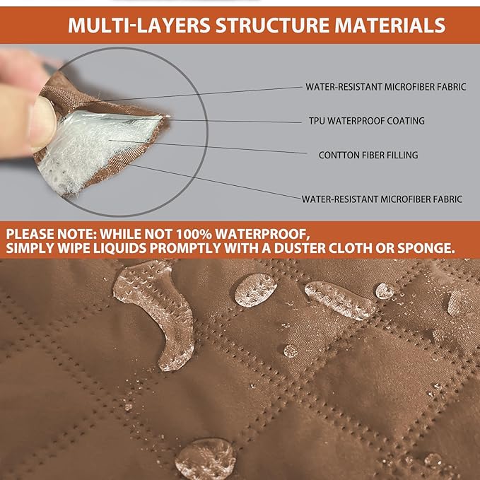 NeColorLife Ottoman Cover Square Waterproof Ottoman Slipcover Thick Storage Footrest Stool Covers Furniture Protector for Pets,Kids (Small Size,Brown)