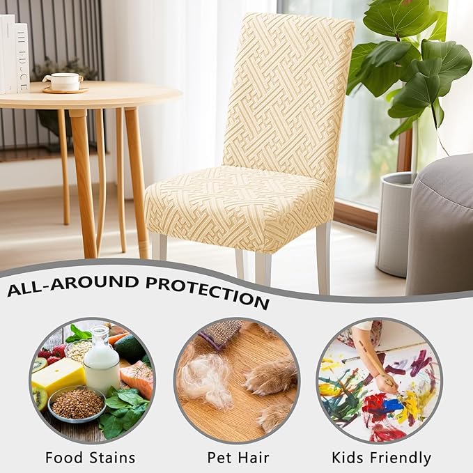 Cream White Chair Covers, Set of 6, Classic Style, Breathable, Machine Washable, For Kitchen, Hotel, Family Dining Room