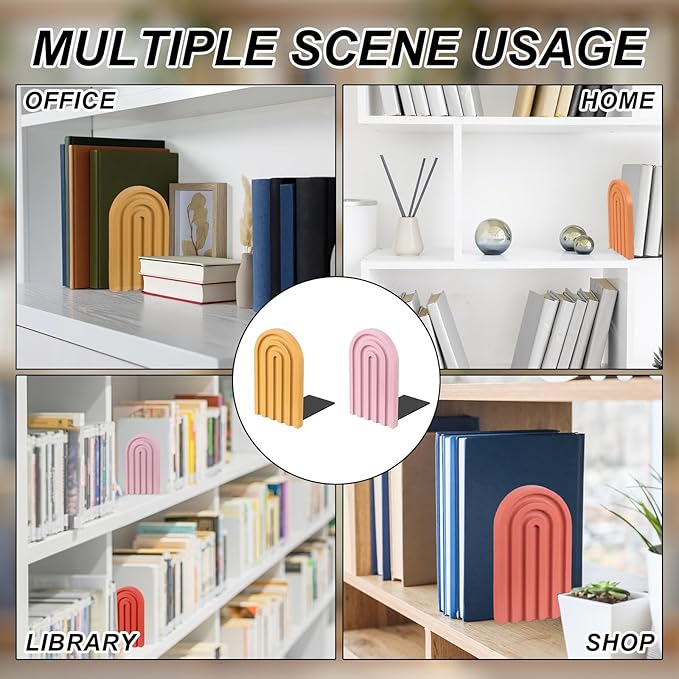 PATIKIL 2Pcs Boho Arch Bookends, Non-Skid Wood Book Ends Rainbow Wooden for Shelves Book Stopper Stand Cute for Holding Books Movie CD Home Office Library Decorative, Pink/Yellow