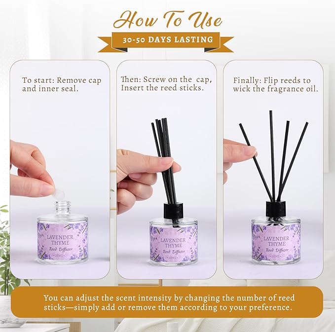 6 Pack Reed Diffuser Sets, Essential Oil Reed Diffusers for Home with 24 Sticks, Long Lasting Scent, Gift Ready Fragrance Diffuser for Bedroom, Bathroom, Office, Home Decor (1.69oz Each)