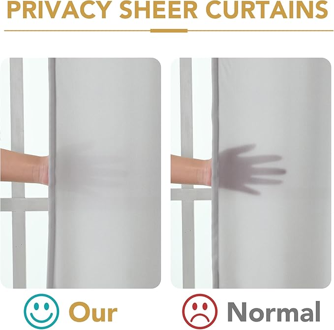 H.VERSAILTEX Sheer Curtains 84 inches Long Non-See-Through Farmhouse Curtains for Living Room Light Filtering Semi Sheer Panels for Bedroom Privacy Window Drapes 2 Panels Rod Pocket, Grey