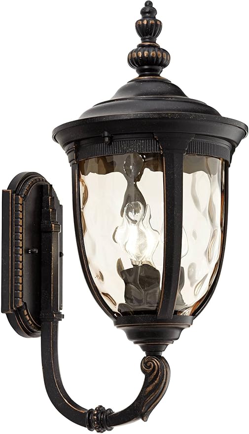 John Timberland Bellagio European Outdoor Wall Light Fixture Sconce Bronze Aluminum 21" Hammered Glass Decor for Exterior House Porch Patio Outside Deck Garage Yard Front Door Garden Home