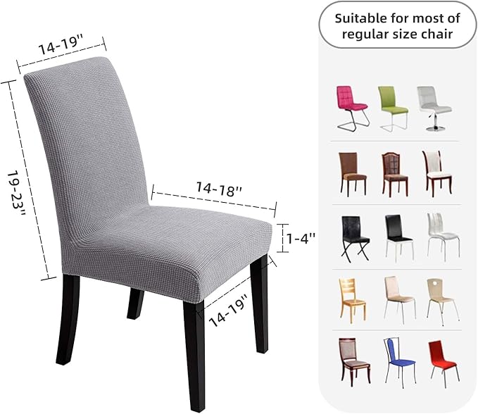 Chair Covers for Dining Room - Stretch Chair Slipcovers for Decorative Seat Protector Armless Removable Washable Elastic Dinner Universal Spandex Solid Chair Slip Covers Set (Grey,6)