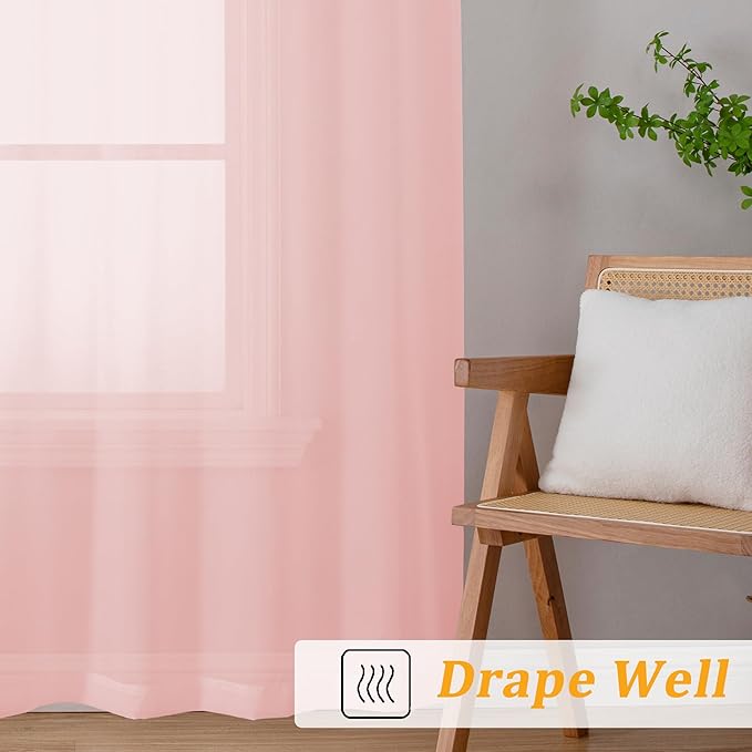 Gwine Blush Pink Sheer Curtains 84 Inches Long 2 Panels Set for Living Room, Rod Pocket Voile Lightweight Bedroom Curtains, Light Filtering Solid Window Sheer Panels, Each 42" Wx84 L