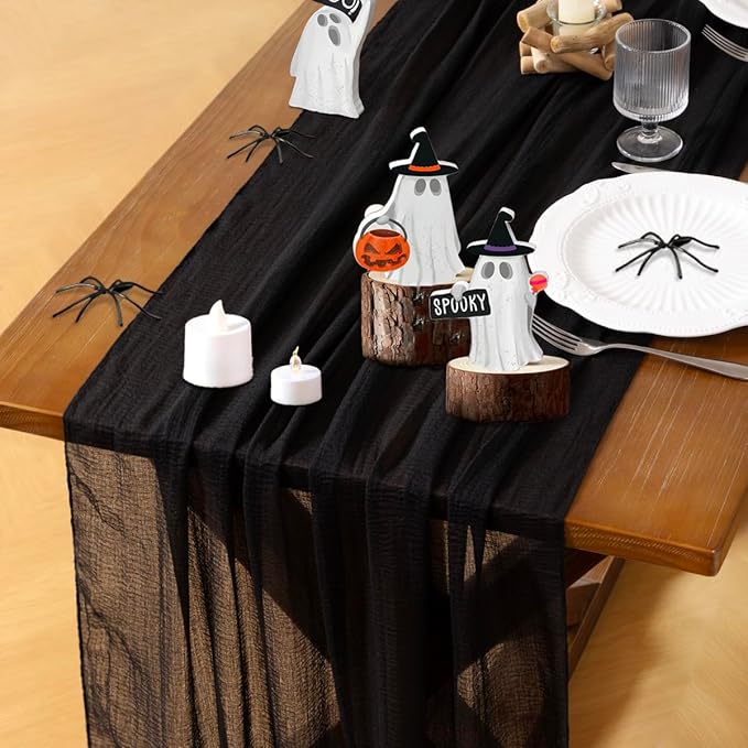 Socomi 6pcs Black Cheesecloth Table Runner Valentine's Day Gauze 120 Inch Rustic Boho Cheese Cloth Runner for Wedding Party Baby Bridal Shower Centerpiece Decoration Holiday Home Decorations