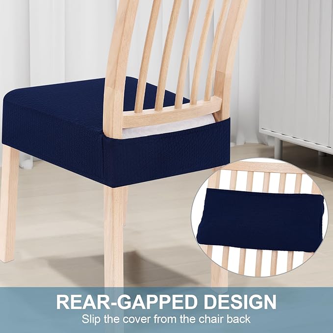 Smiry Stretch Jacquard Seat Covers for Dining Room Chairs Set of 4, Removable Washable Chair Seat Protector Slipcovers, No Rear Covers, Federal Blue