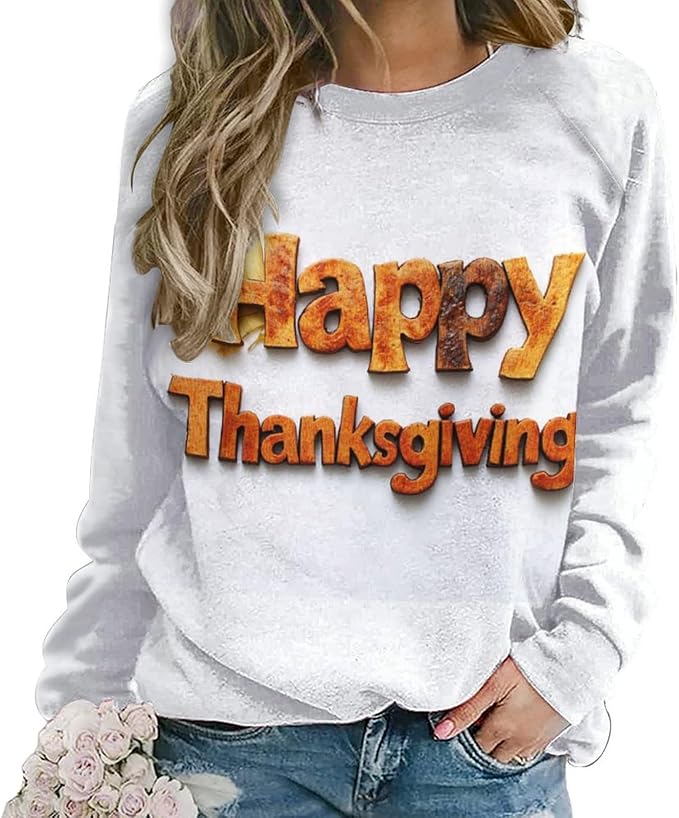 Thanksgiving Sweatshirt for Women Crewneck Pullover Casual Graphic Long Sleeve Shirts Sweater
