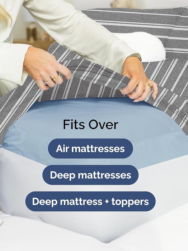 Extra Deep Cal King Sheet Set - 6 Piece Breathable & Cooling Sheets - Hotel Luxury Bed Sheets Set - Easy Fit - Soft, Wrinkle Free & Comfy Sheets Set - Grey Striped Sheet Set with Extra Deep Pockets