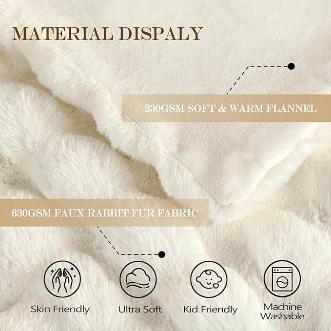 Latepis Luxury Faux Fur Throw Blanket Fuzzy for Couch Soft Thick Blanket for Bed Sofa Cute Plush Fuzzy Warm Blanket for All Seasons Ideal Gifts Luxury Throw Blanket Beige 50x60 Inch, 860gsm