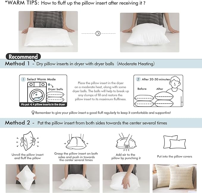 MIULEE 18 x 18 Pillow Inserts (Set of 2) -Decorative Throw Pillows for Couch Sofa with 100% Cotton Covers