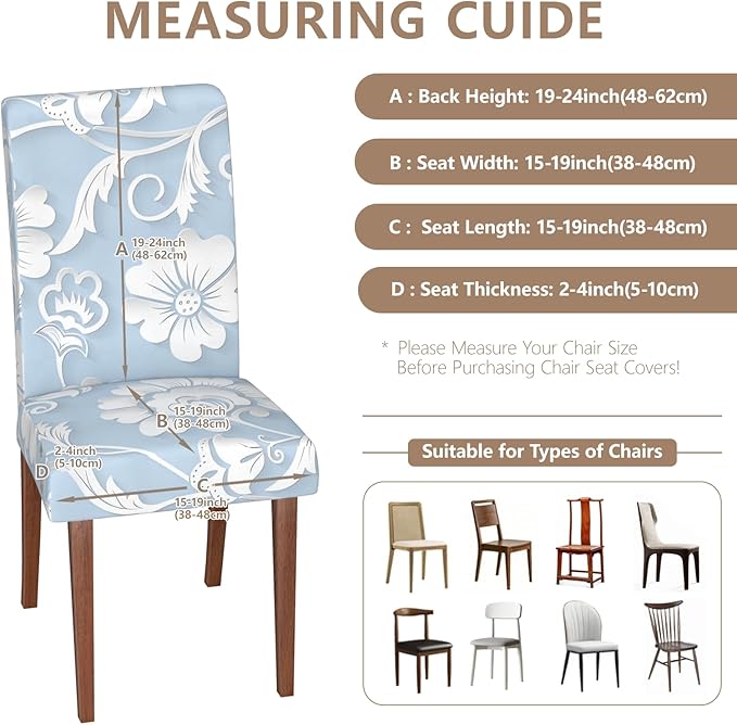 Stretch Dining Chair Covers Set of 6,Floral Print Chair Covers,Soft Removable Washable,Pet Friendly Furniture Protector,Universal Chair Slipcovers for Home, Kitchen,Ceremony Dining Room Seat