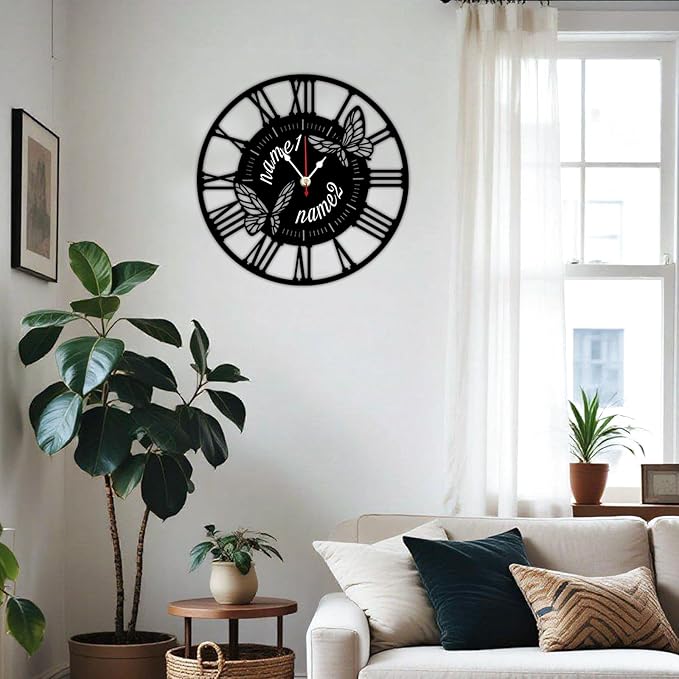 Personalized Metal Clock with Name Custom Wall Baseball Gloves Clock Non Ticking Silent for Home Decoration Music Classroom Living Room Customized Birthday Christmas