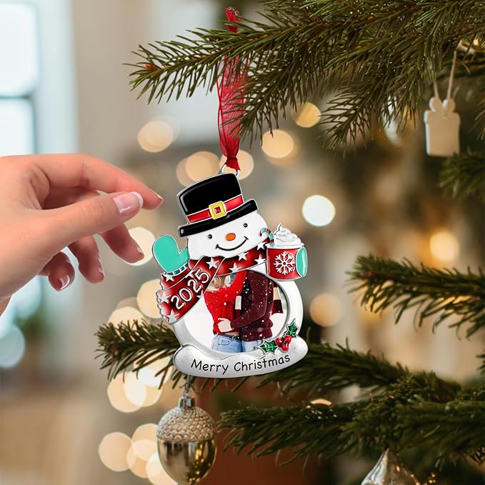 Christmas Tree Ornament - Decorative Hanging 2025 Holiday Keepsake Gift Pendant with 2.5X2 Inch Photo Frame Insert for Picture of Pet(Snow Man)