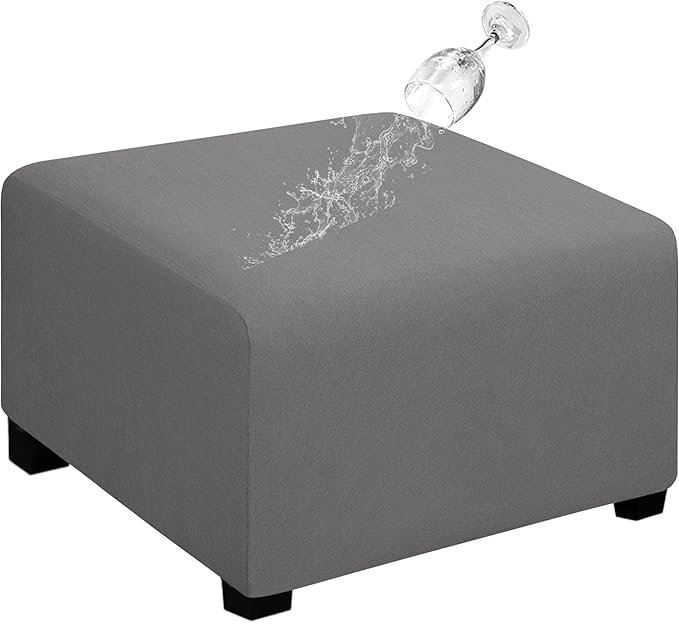 Easy-Going 100% Dual Waterproof Stretch Ottoman Cover 40x40x15inch Square Folding Storage Stool Furniture Protector Soft Slipcover for Living Room Light Gray