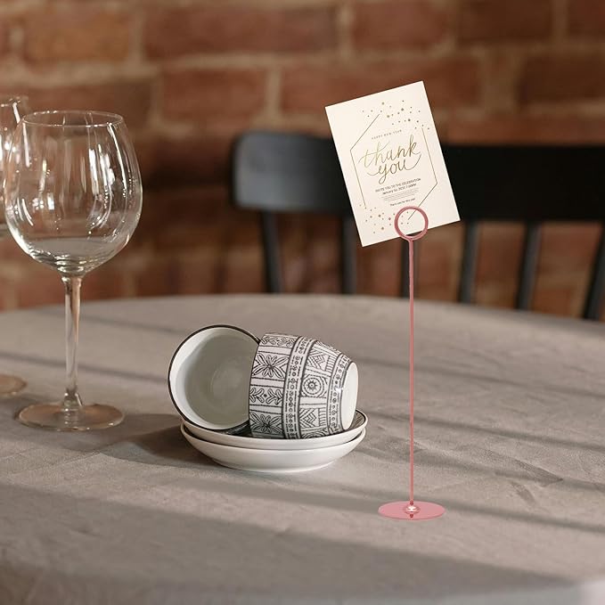 Urban Deco 16PK Table Number Holders Place Card Holders 12 Inch Table Card Holders Steel Card Holders for Photos, Food Signs, Memo Notes, Weddings, Restaurants, Birthdays (Rosegold)