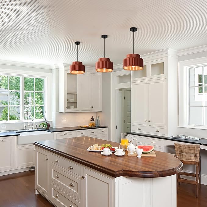 Mid Century Modern Nordic Pendant Lights Kitchen Island Vintage 1 Light Single Hanging Light Fixture with Orange Red Resin Shade Colorful Round Pendant Lighting for Dining Room Hallway MPL33-R