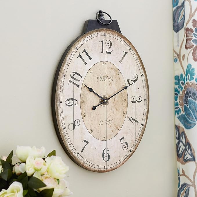MODE HOME 29 Inch Oval Wall Clock for Living Room Decor, French Vintage Farmhouse Wall Clocks Decorative for Home, Large Wall Clock Battery Operated