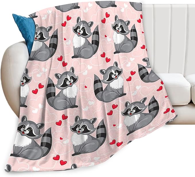 Tijuboni Pink Raccoon Throw Blanket Raccoon Gifts for Girls Boys Women Men Kids Adults Soft Flannel Fleece Blanket for Couch Sofa Bed Home Decor 40"x50"