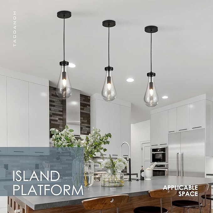 Raindrop Pendant Light, Black Glass Pendant Lighting, Hand Blown Teardrops Modern Hanging Light for Entryway Foyer Stairway Kitchen Island Bedroom Dining Living Room Hallway