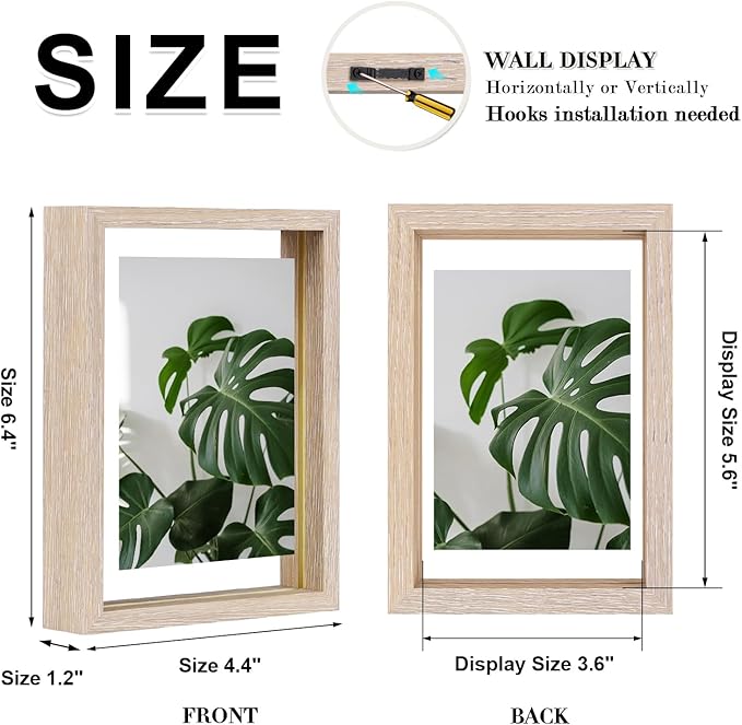 Egofine 4x6 Floating Frames Set of 2, Double Plexiglass Picture Frame, Made of Solid Wood Display Any Size Photo up to 4x6, Wall Mount or Tabletop Standing, Rose Pink