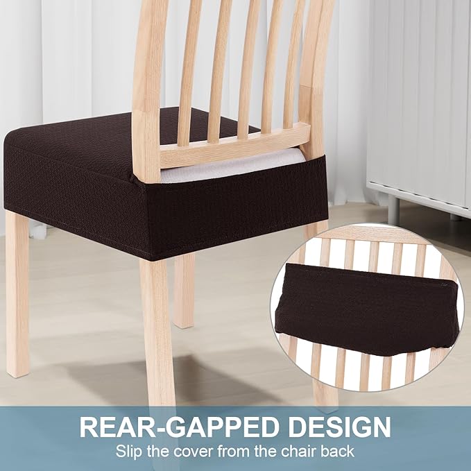 Smiry Stretch Jacquard Seat Covers for Dining Room Chairs Set of 8, Removable Washable Chair Seat Protector Slipcovers, No Rear Covers, Brown