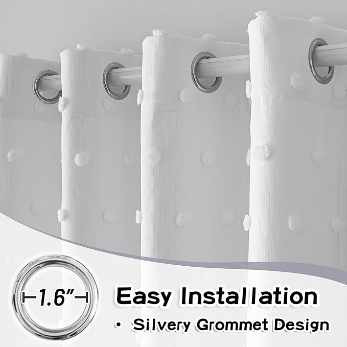 MYSKY HOME White Pom Pom Sheer and Curtains for Living Room 84 Inches Long Nursery Curtains Girls Kids Bedroom Light Filtering Double Layer Window Drapes Grommet,White, 52 x 84 Inch, 2 Pieces