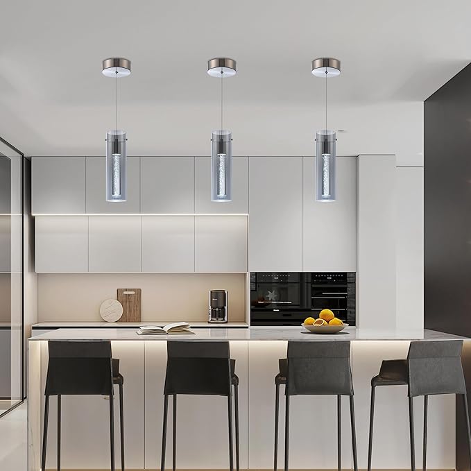 Modern Pendant Lights Kitchen Island, Anti-Glare Grey Glass Pendant Light Fixtures, Kitchen Lights for Dining Room