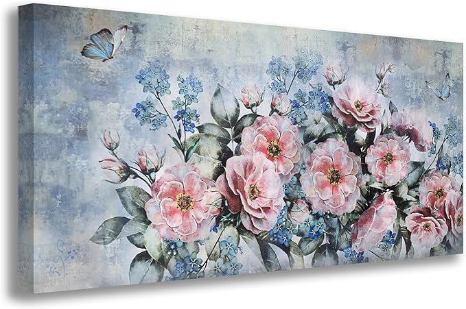 Acocifi Florals Wall Art Peonys Painting for Living Room Pink Flower Picture,Large Canvas Art Wall Decor Textured Artwork for Bedroom Dining Room Farmhouse Home Decor 48"x24"