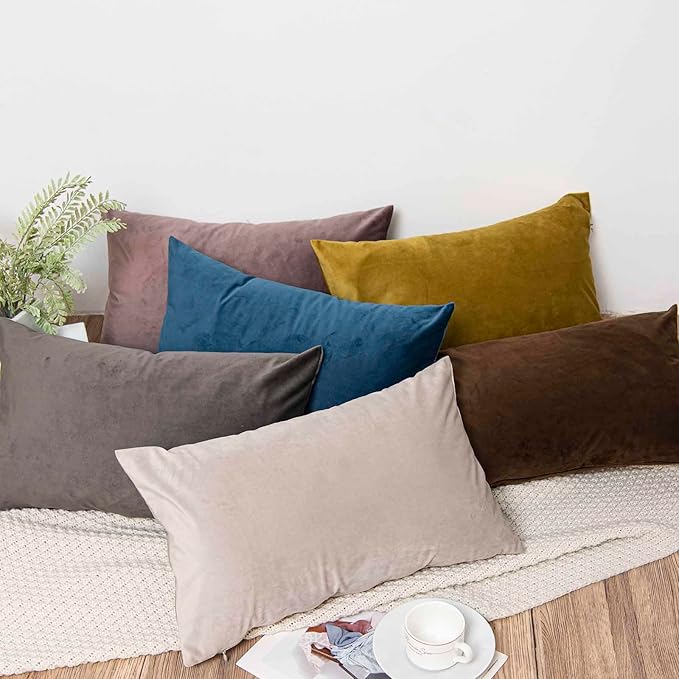 JUSPURBET Decorative Pillow Covers Set of 2 Velvet Throw Pillow Covers for Couch Sofa Bed Soft Lumbar Cushion Covers with Hidden Zipper for Living Room Home Decor,Ash,14x24 inch