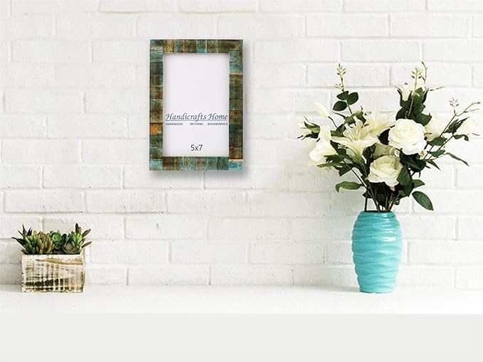 Handicrafts Home Picture Frames - Chic Boho Wall Décor - Table Mount 5" x 7" Verdigris Photo Frame