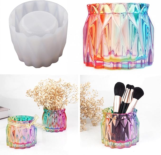 Dried Flowers Vase Concrete Flower Pot Silicone Mold Succulent Plants Cement Plaster Clay Mold Candle Jar/Pen Container/Makeup Brush Storage Mould