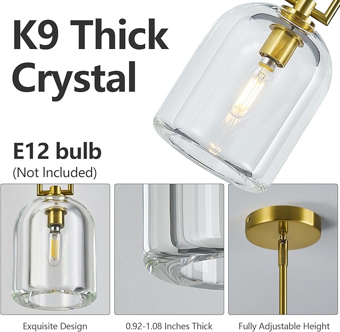 Modern Gold Pendant Lights Kitchen Island Ceiling Chandelier Indoor Thick Crystal Hanging Light Fixtures for Kitchen Living Room Dining Room Bedroom（3Pack）