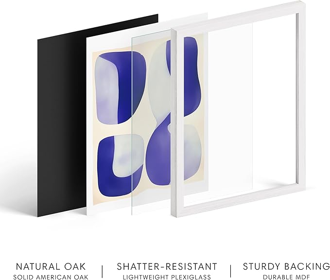 HAUS AND HUES Modern Abstract Wall Art - Blue and Green Living Room Art, Modern Artwork for Walls, Minimalist Picture for Living Room(Blue Tribal Shapes 2, White Frame, 24x36)