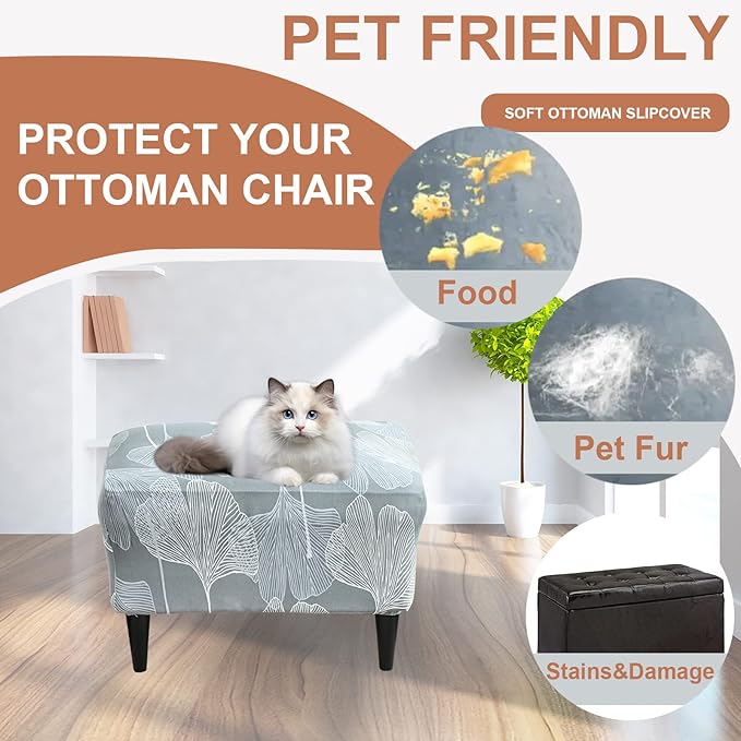 Eco-Ancheng Stretch Ottoman Cover Rectangular Storage Ottoman Slipcover Footrest Stool Covers Folding Storage Covers for Foot Stool with Nonslip Elastic Bottom (12,Large)
