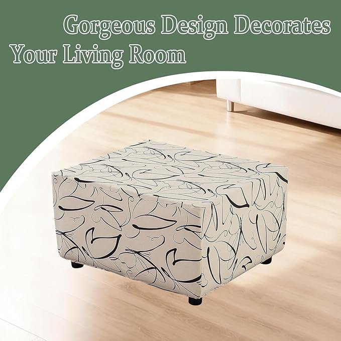 HAOYONG Ottoman Cover Rectangle Printed, Stretch Footstool Slipcover Soft Fabric Protector for Rectangular Ottoman in Living Room or Bedroom Washable Medium