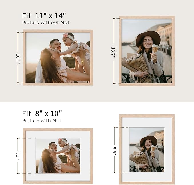11x14 Oak Wood Picture Frame - Minimalist 11x14 Frame Wood for Wall Art Decor, 11"x14" Natural Solid Wood Poster Frames for Wall Art Photo and Prints(3 Pack, Beige)