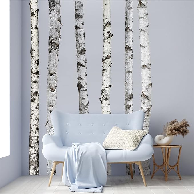 70 Inches Giant Tree Wall Decal White Birch Tree Wall Sticker Large Trees Decals Peel and Stick Woodland Forest Tree Sticker Nature Trees Stickers for Bedroom Nursery Living Room