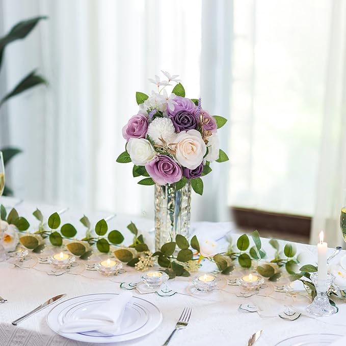 BLOSMON Artificial Flowers Ball Wedding Centerpieces 10 Pcs Lilac Rose Artificial Flower Center Pieces Decoration for Table Silk Kissing Ball Faux Floral Bouquet Arrangements for Home Party DIY Decor