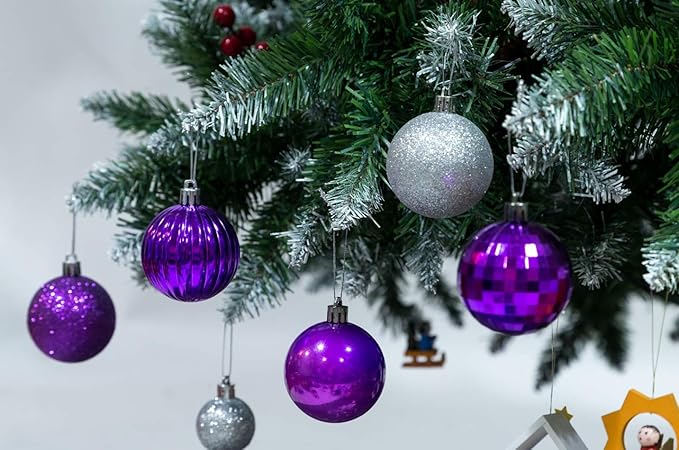 28ct Shatterproof Christmas Ball Ornaments in 4 Classic Finishes for Christmas Tree Decoration (Purple, 2.36“ Regular Size)