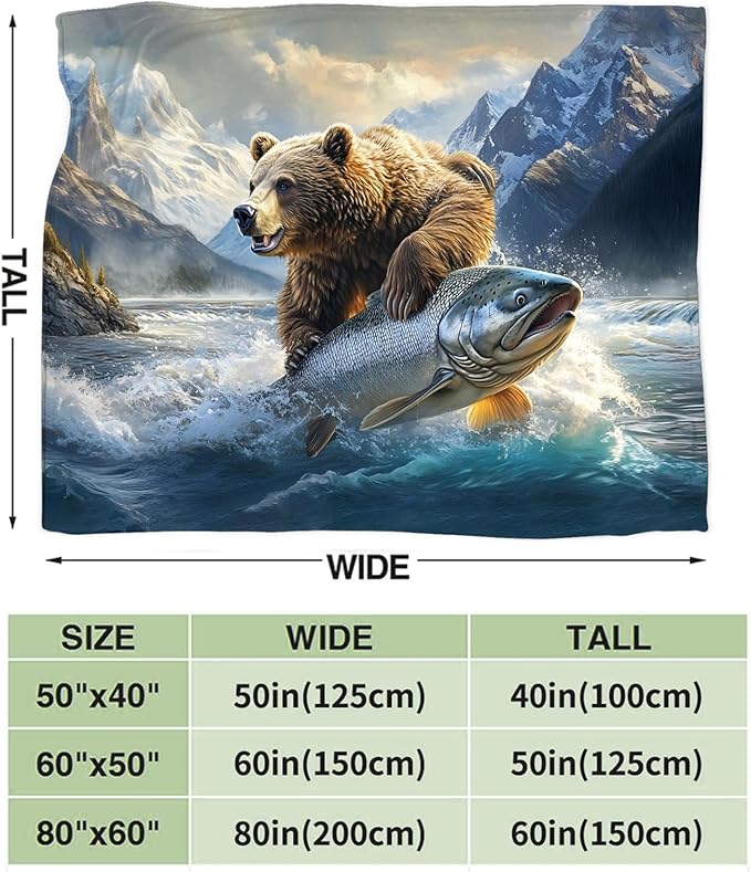 Tijuboni Bear Fish Throw Blanket Cabin Bear Gifts for Women Men Girls Boys Kids Adults Soft Flannel Fleece Blanket for Couch Sofa Bed Home Decor 40"x50"