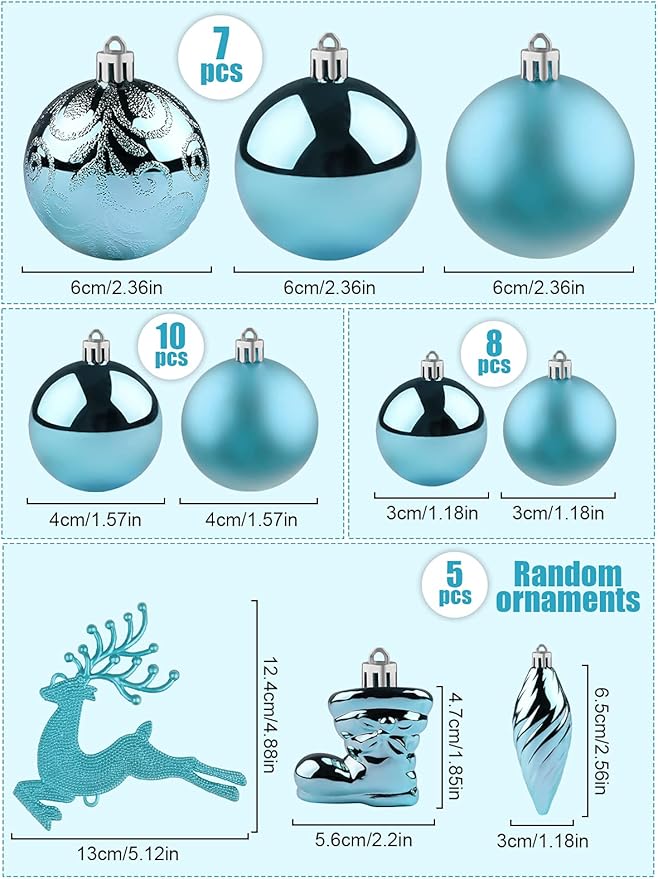 Kalolary Christmas Ball Ornaments 30PCS Xmas Hanging Balls Shatterproof Christmas Decorations Matte Shiny Christmas Tree Balls Assorted Christmas Decor for Wedding Party Festival Supplies (Blue)