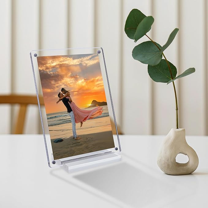 2 Pcs Acrylic Picture Frame 7x5 Inch Picture Floating Display Clear Magnetic Acrylic Frame Double Sided Photo Frame for Desktop Stand (Clear (2 Pack, 5X7)