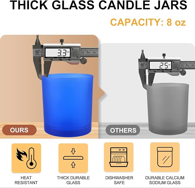8 OZ Thick Candle Jars for Making Candles 15 Pcs, Empty Jars with Wood Lids for Candle Making, Sample Container, Frosted Blue